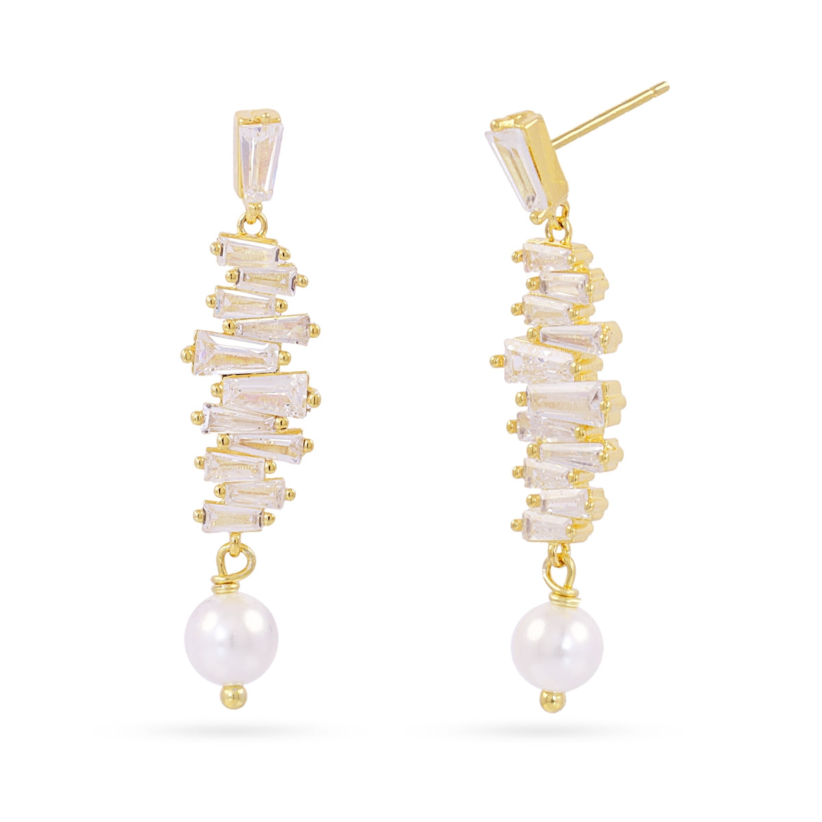 Pendientes Alma baguette perla Dorado Anartxy