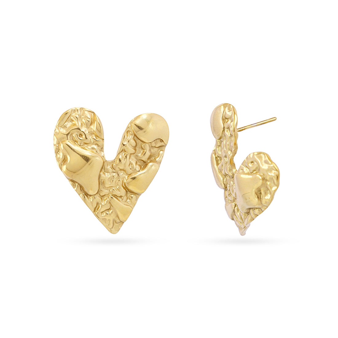 Pendientes botón Essentials corazón textura Dorado Anartxy