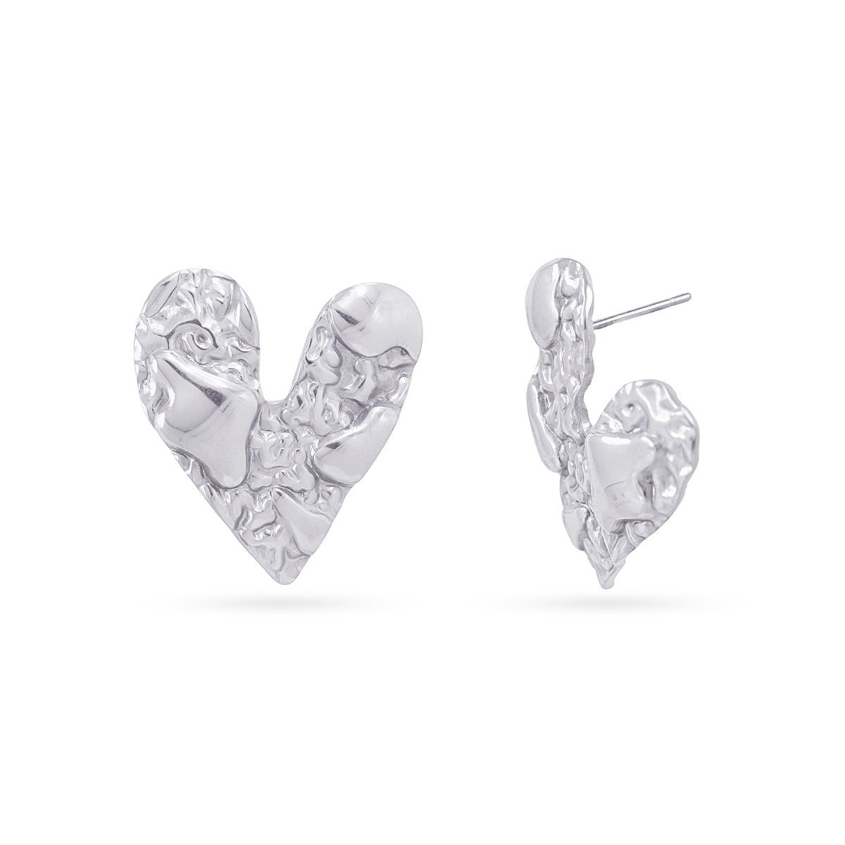Pendientes botón Essentials corazón textura Plateado Anartxy