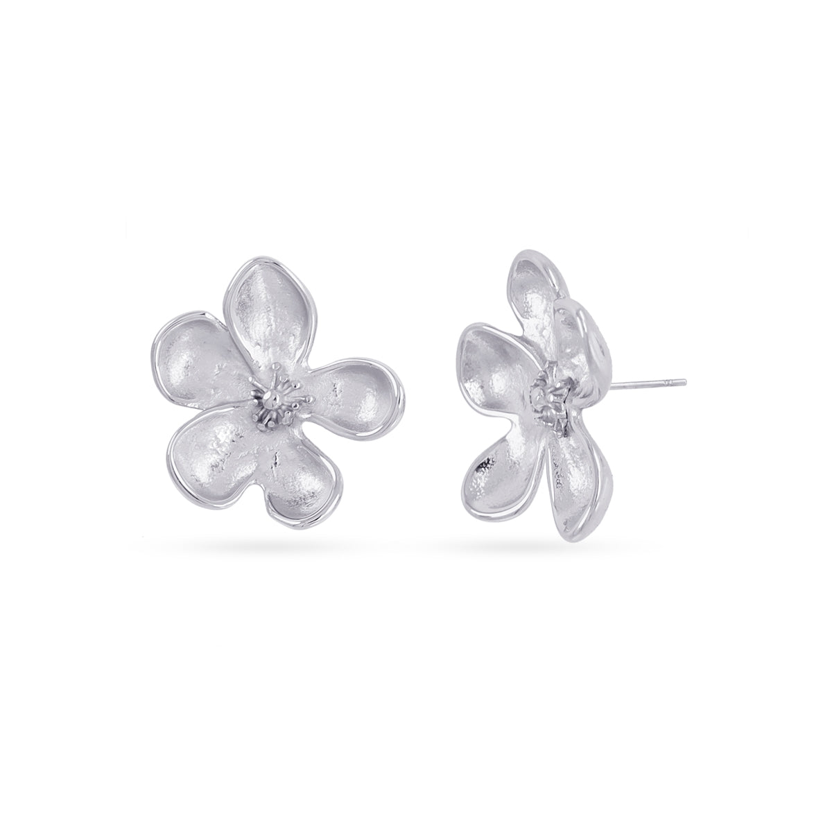 Pendientes botón Essentials flor relieve Plateado Anartxy