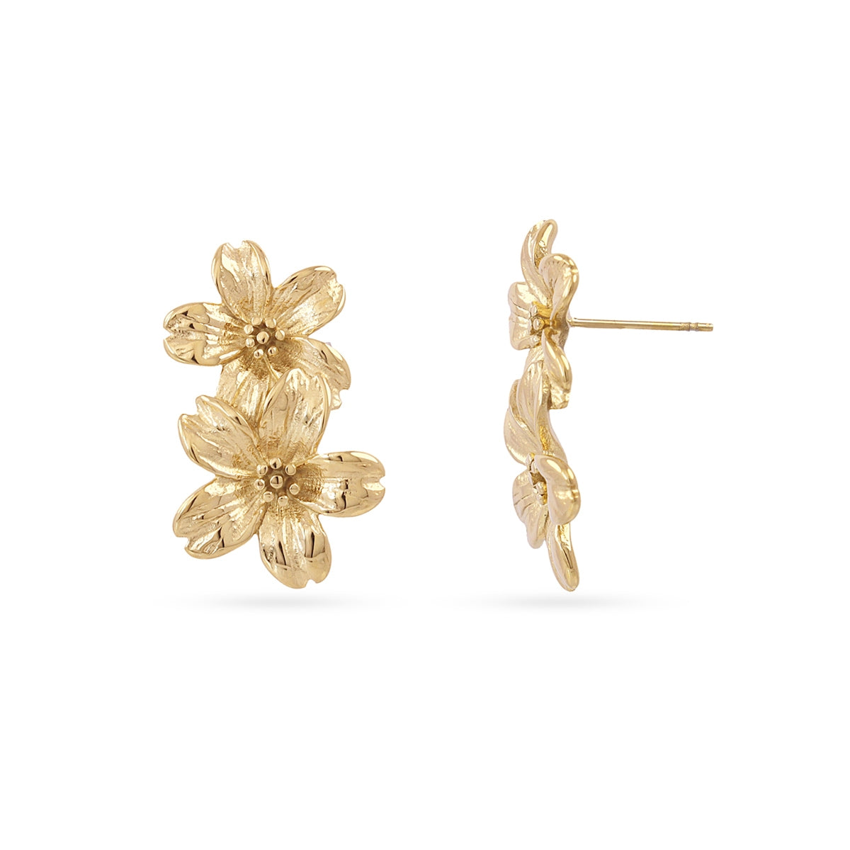 Pendientes colgantes doble flor textura Dorado Anartxy