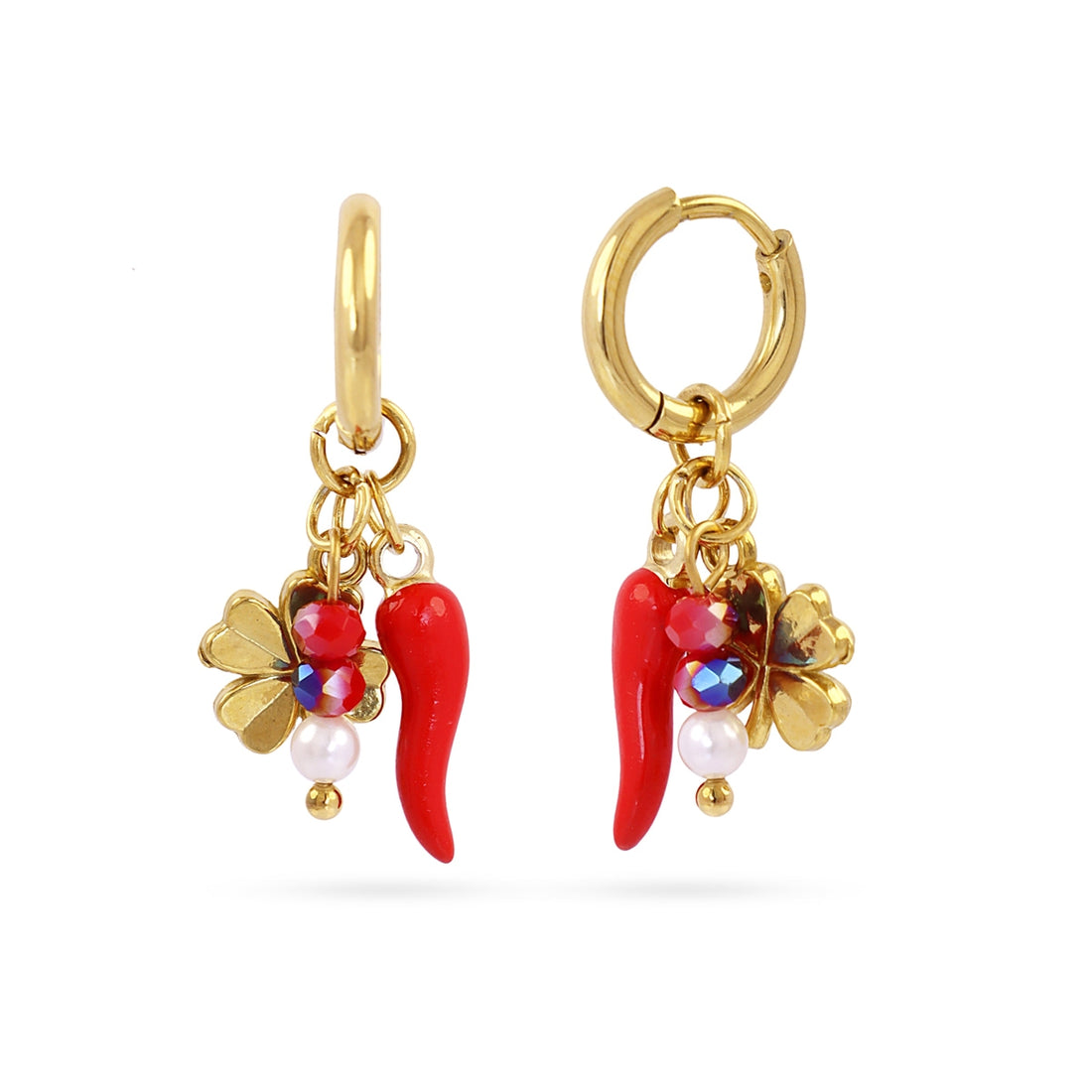 Pendientes Cornicello Clover Rojo Anartxy
