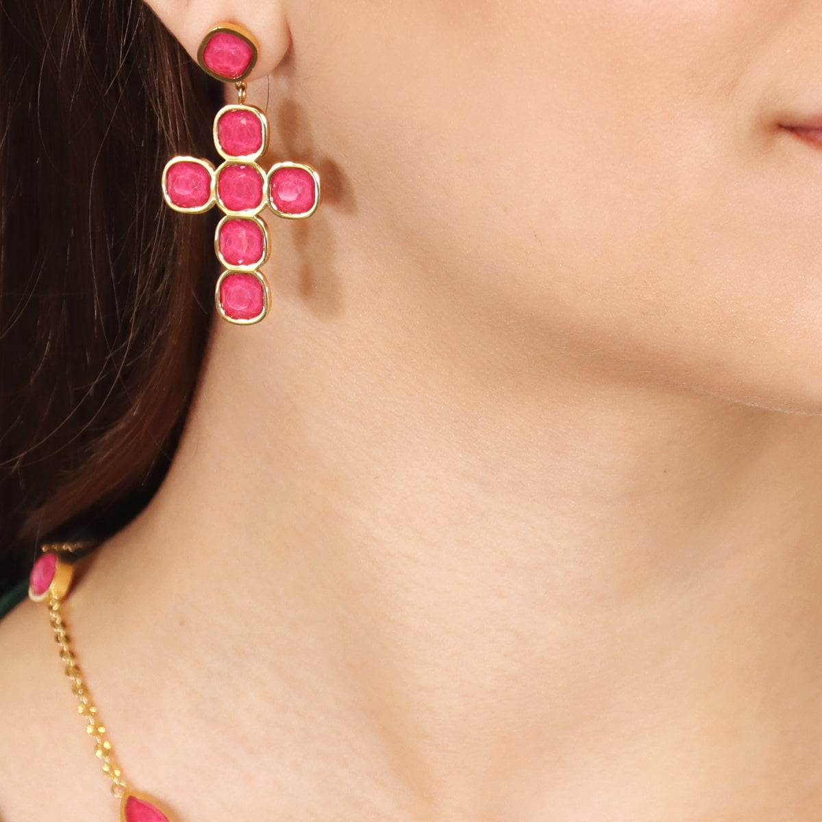 Pendientes Drops Indra Rosa Anartxy