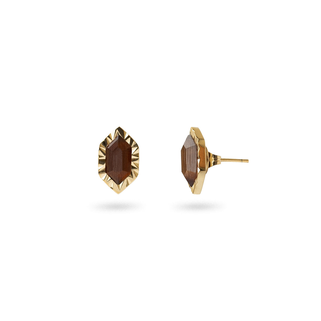 Pendientes Gleam botón piedra Café Anartxy