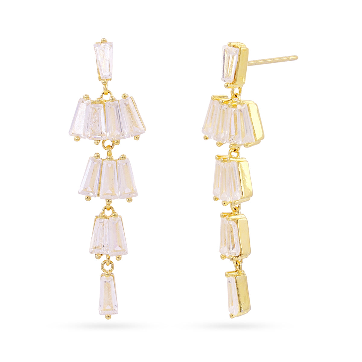 Pendientes largos Alma circonitas escalón Dorado Anartxy