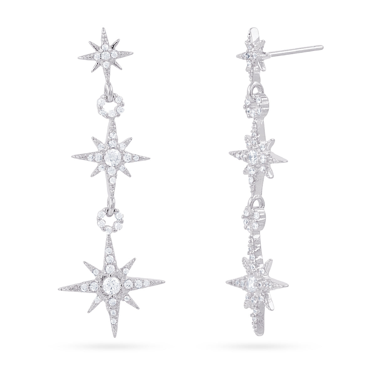 Pendientes largos Alma estrellas circonitas Plateado Anartxy