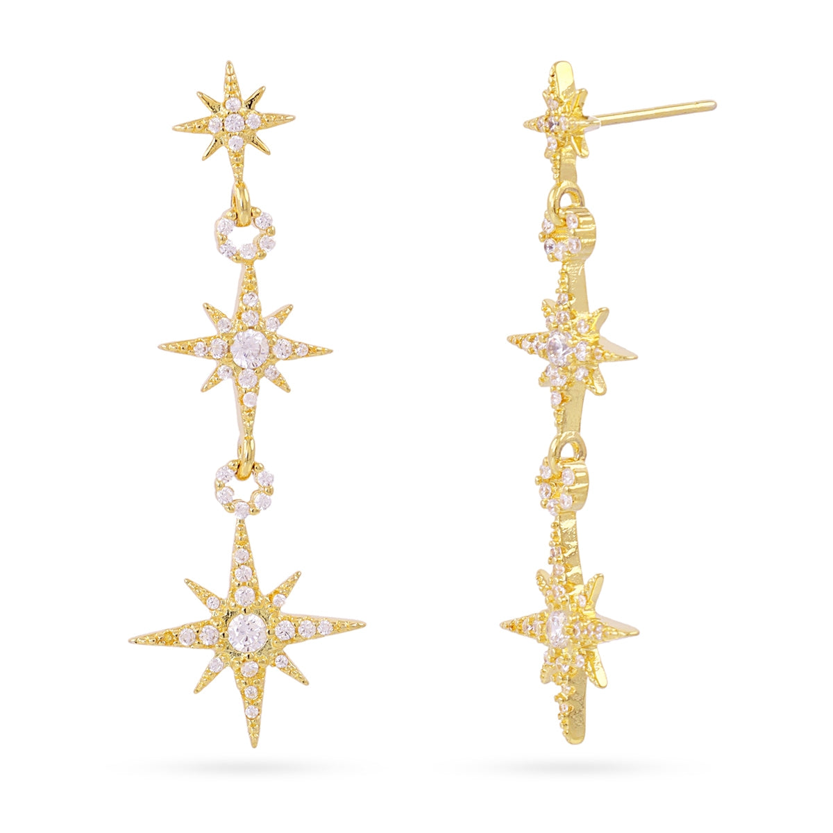 Pendientes largos Alma estrellas circonitas Dorado Anartxy