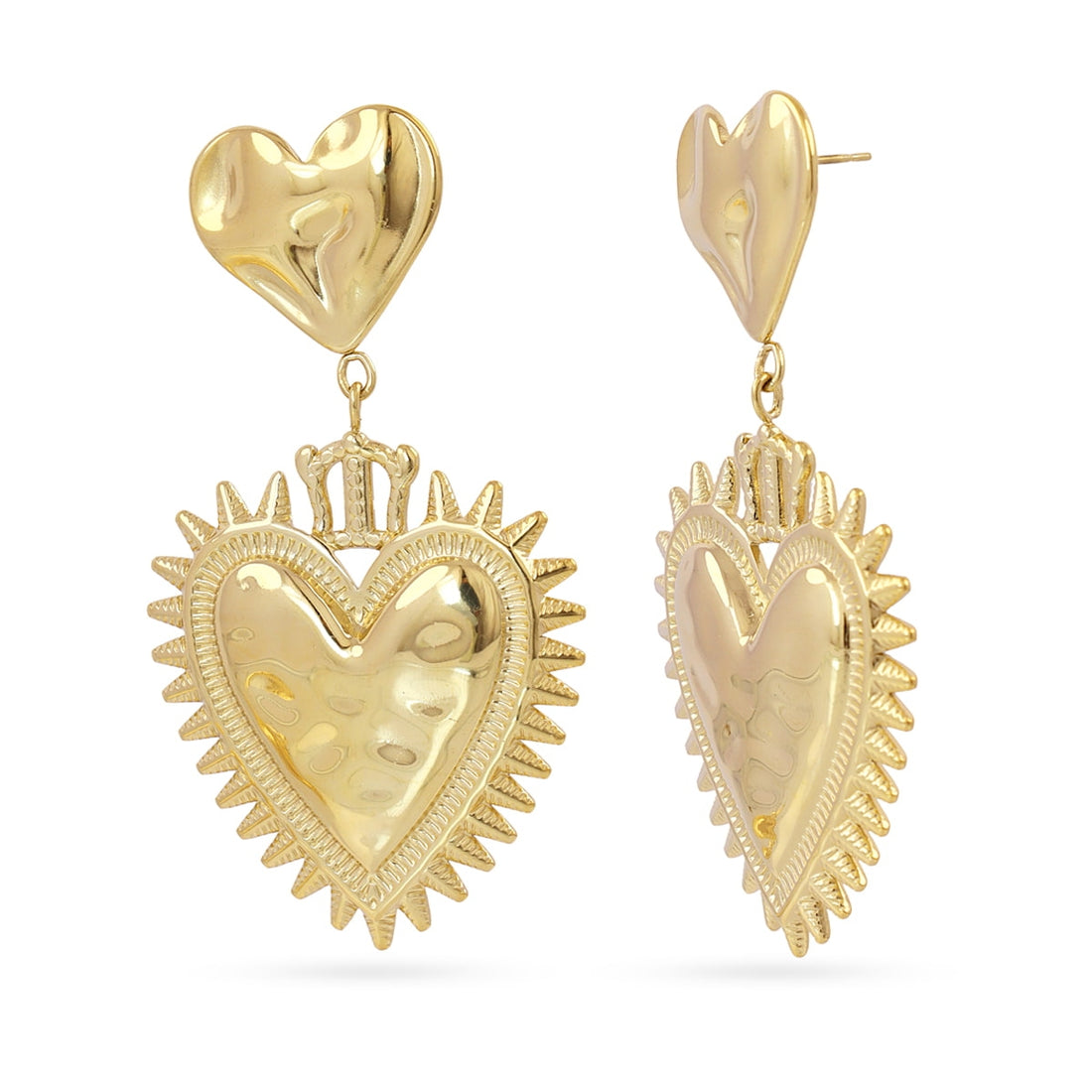 Pendientes largos con corazón sagrado con textura Dorado Anartxy