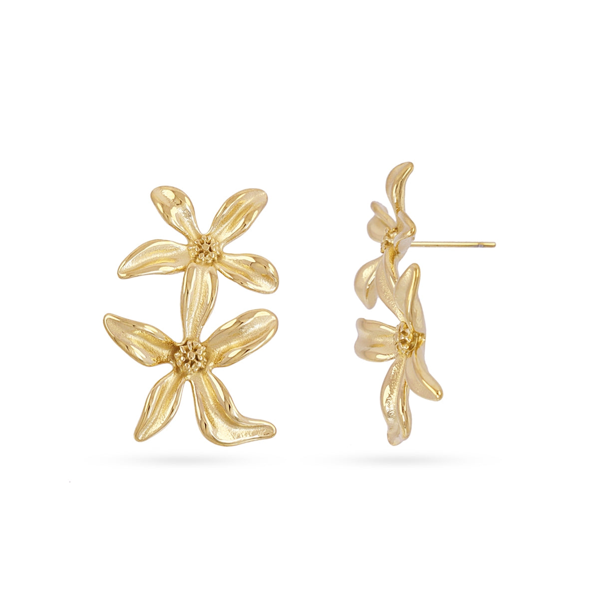 Pendientes largos Essentials doble flor Dorado Anartxy