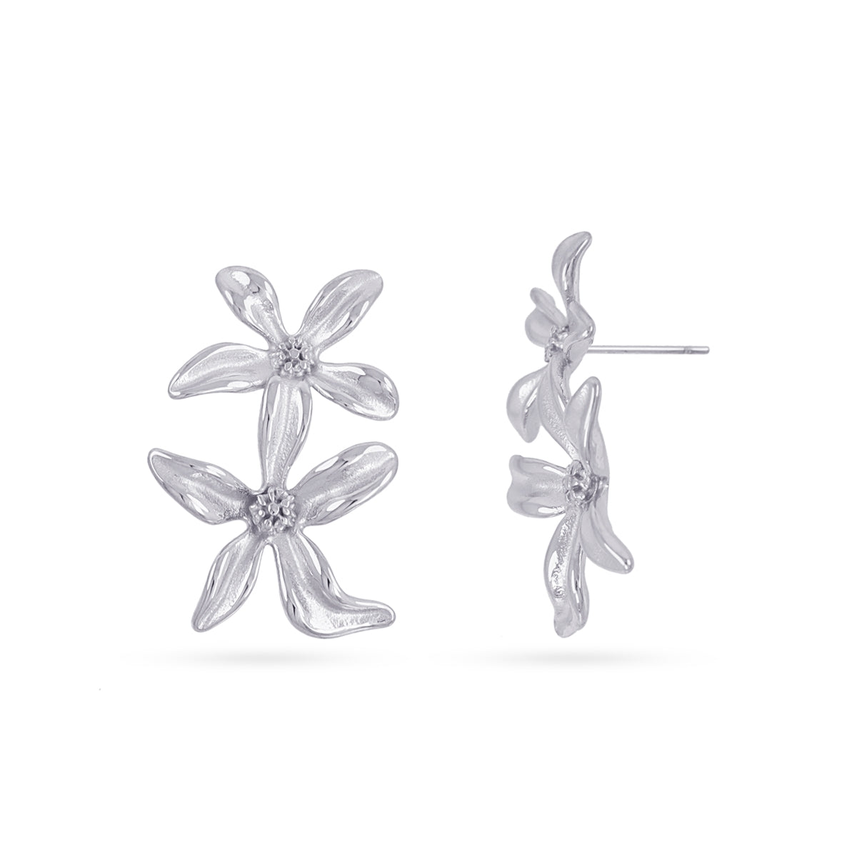Pendientes largos Essentials doble flor Plateado Anartxy