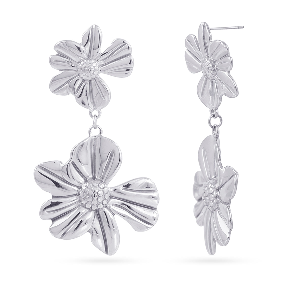 Pendientes largos Essentials flores Plateado Anartxy