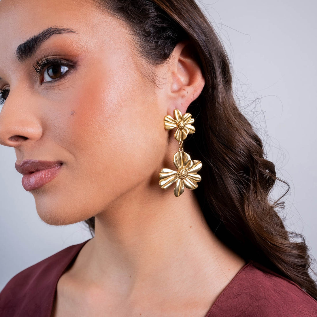 Pendientes largos Essentials flores Dorado Anartxy