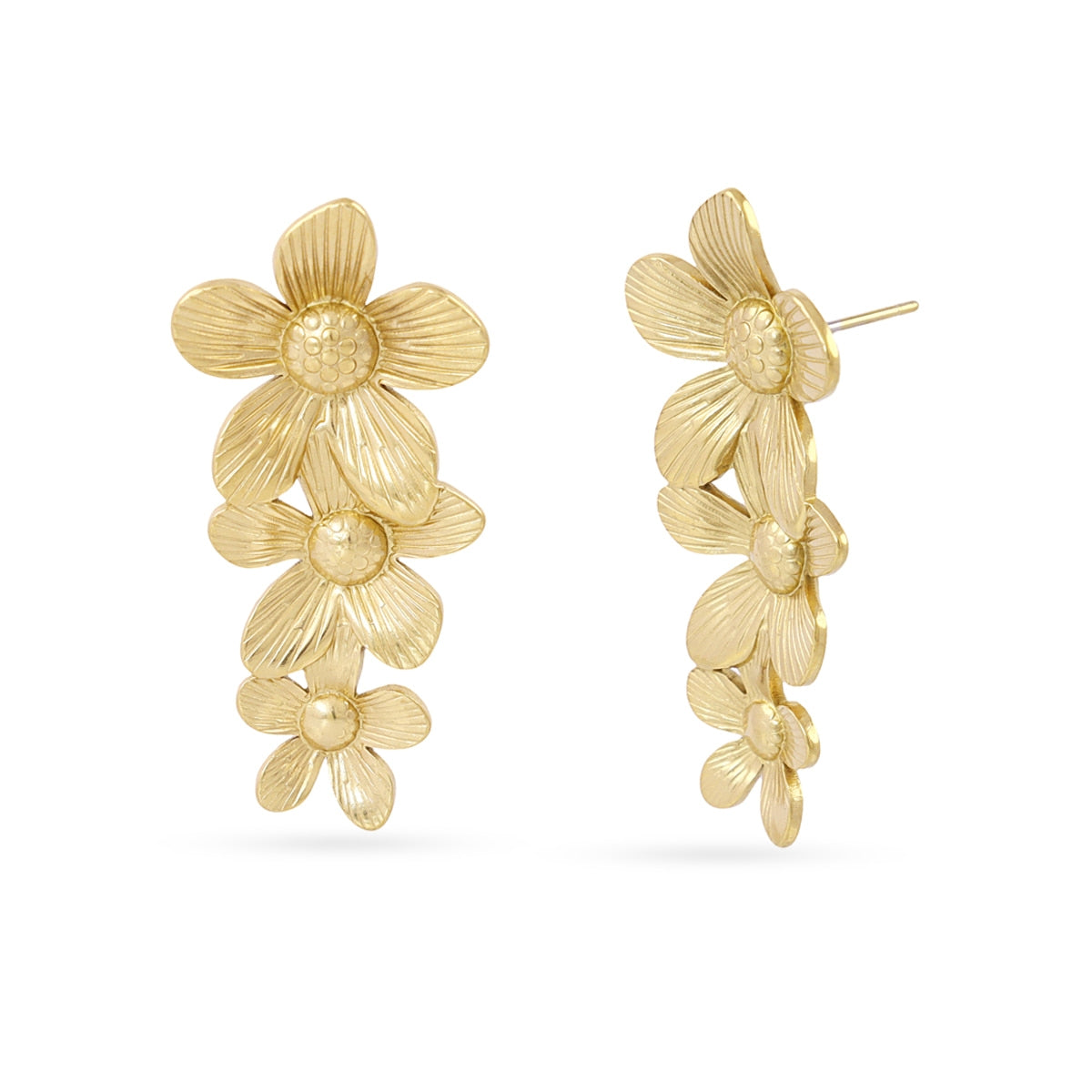 Pendientes largos Essentials flores textura Dorado Anartxy