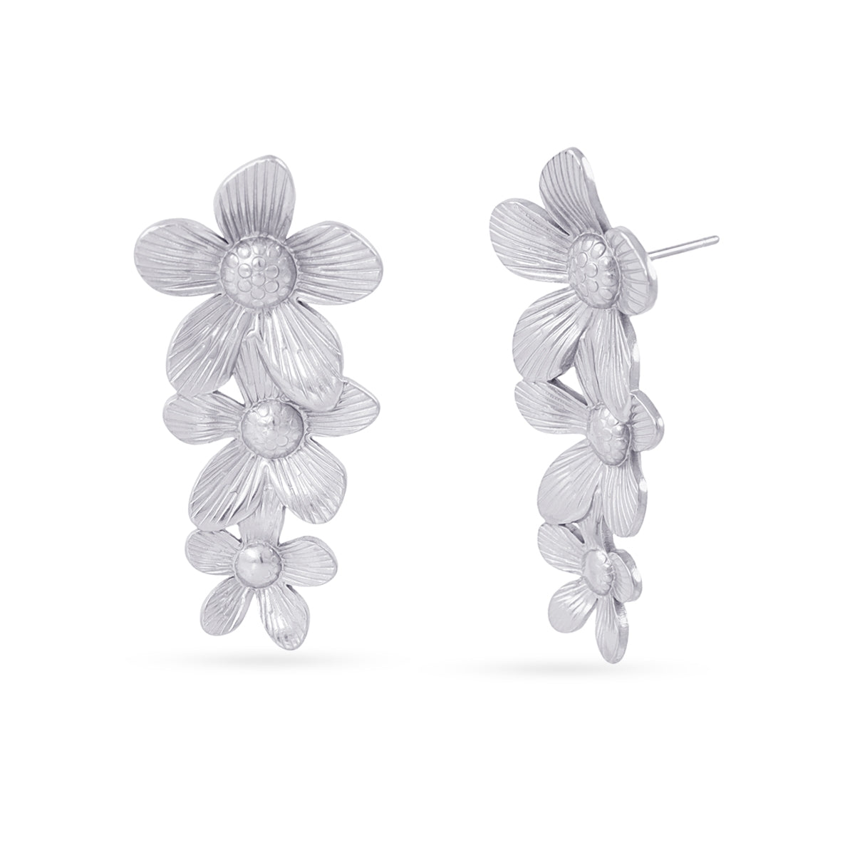 Pendientes largos Essentials flores textura Plateado Anartxy