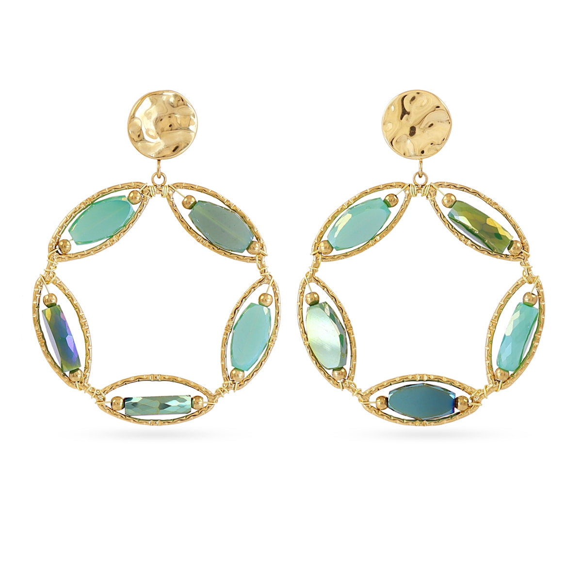 Pendientes largos Spirit corona floral Turquesa Anartxy