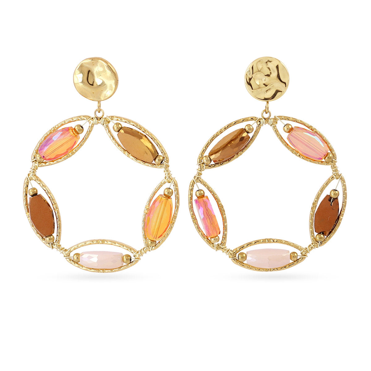 Pendientes largos Spirit corona floral Café Anartxy