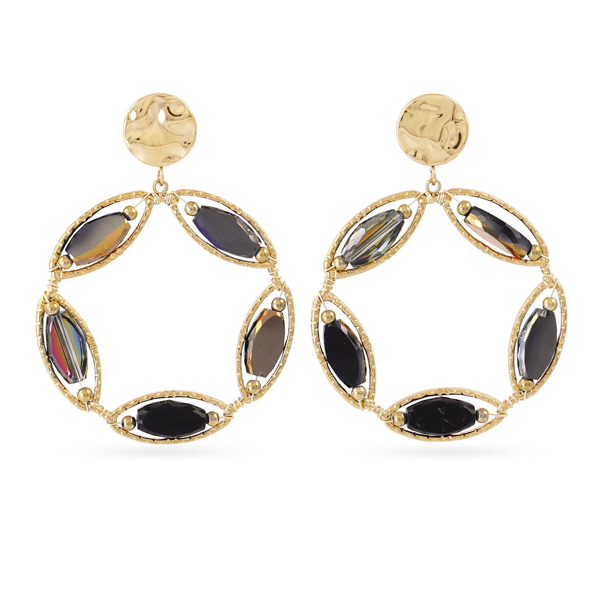 Pendientes largos Spirit corona floral Negro Anartxy