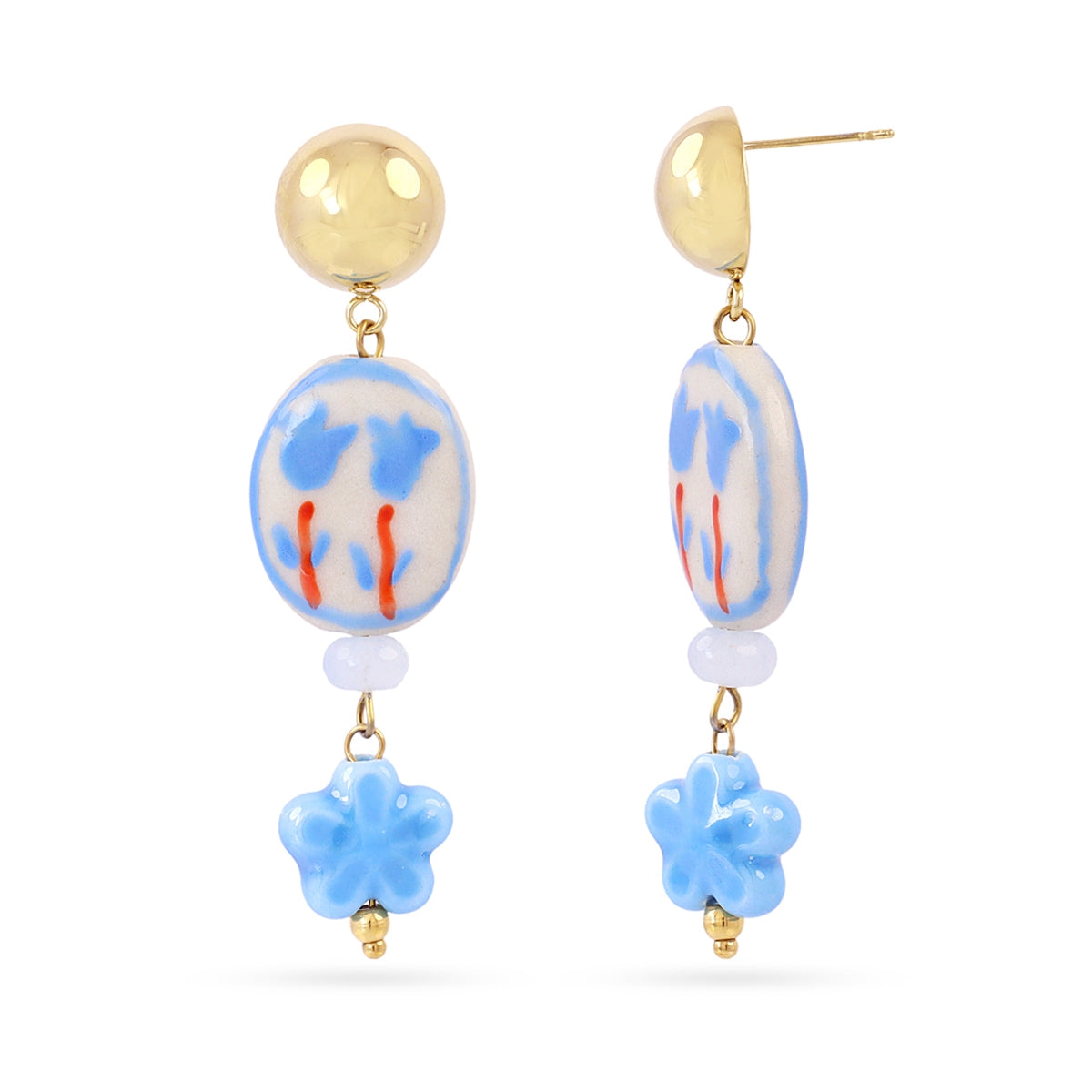 Pendientes largos Trencadis flor azul Dorado Anartxy