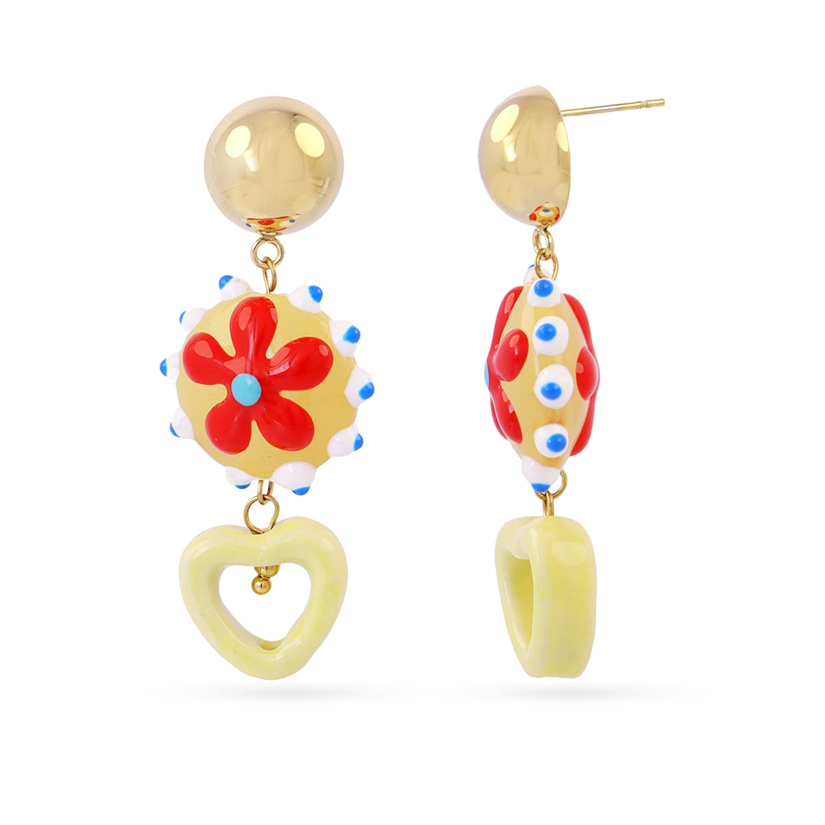 Pendientes largos Trencadis flor naranja Dorado Anartxy