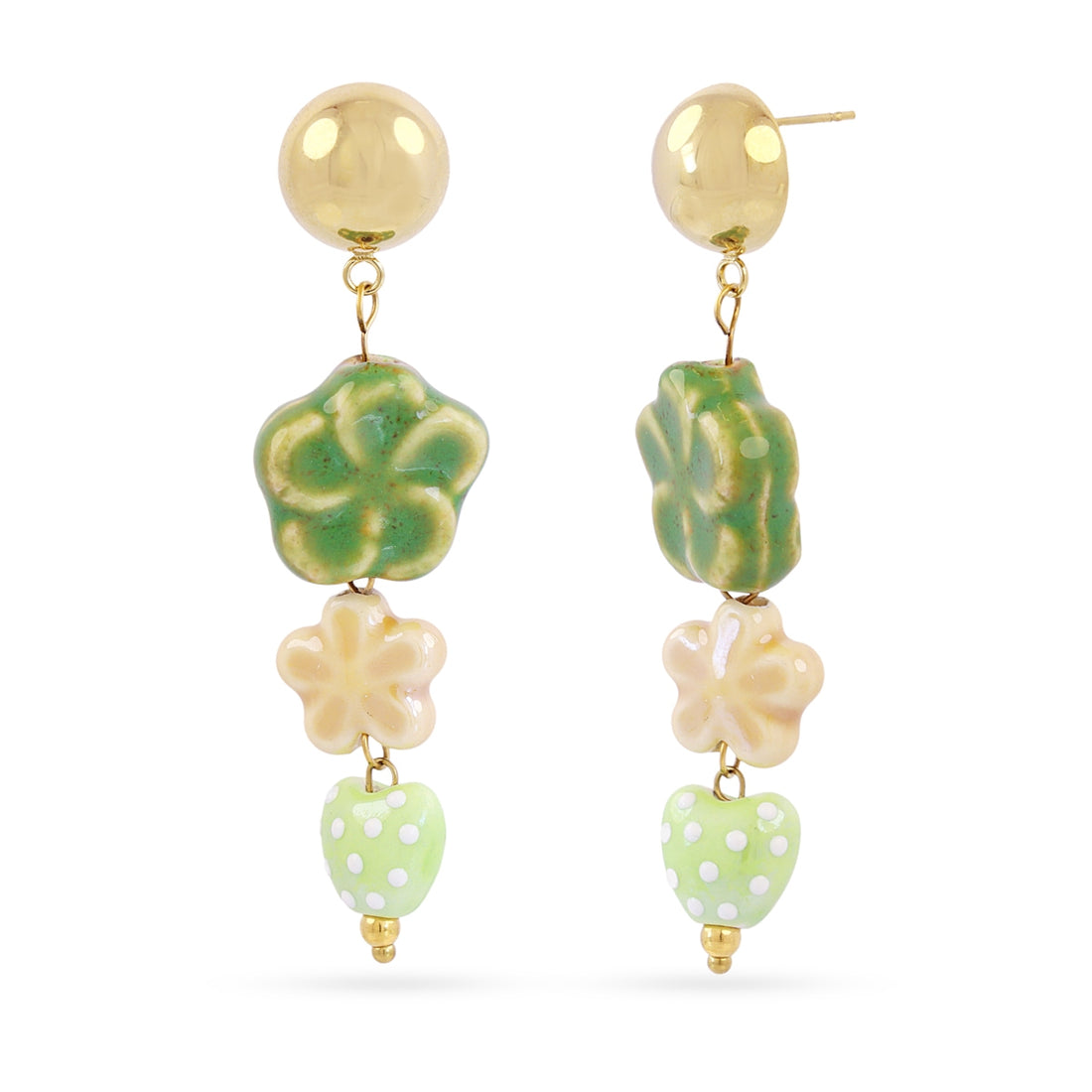 Pendientes largos Trencadis flor verde Dorado Anartxy