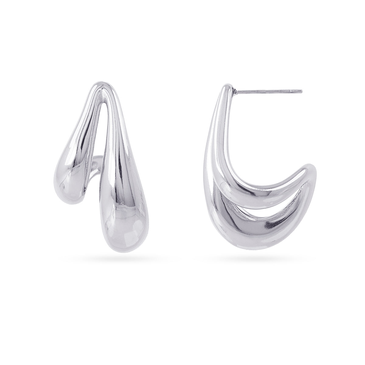 Pendientes semi aro irregular doble Plateado Anartxy