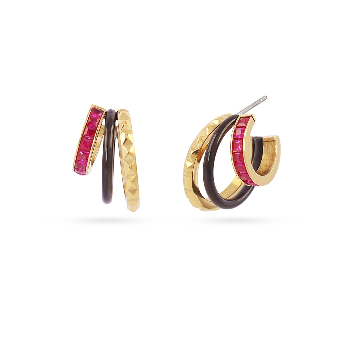 Pendientes Vandal multiaro fluido tricolor Fucsia Anartxy