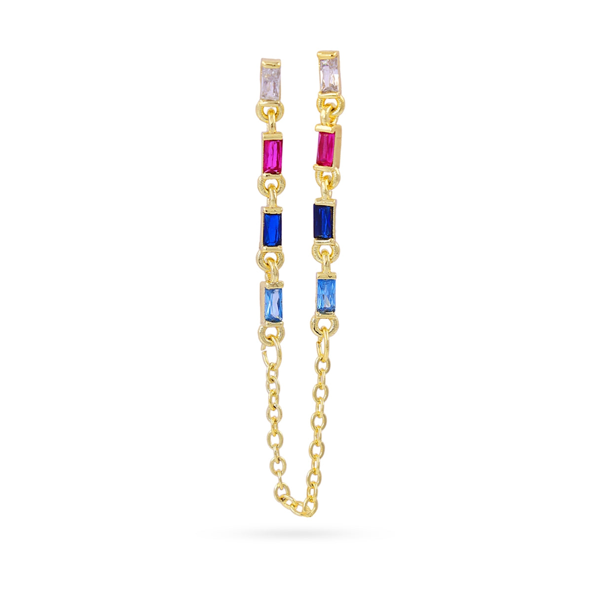 Piercing doble cadena circonitas multicolor Dorado Anartxy