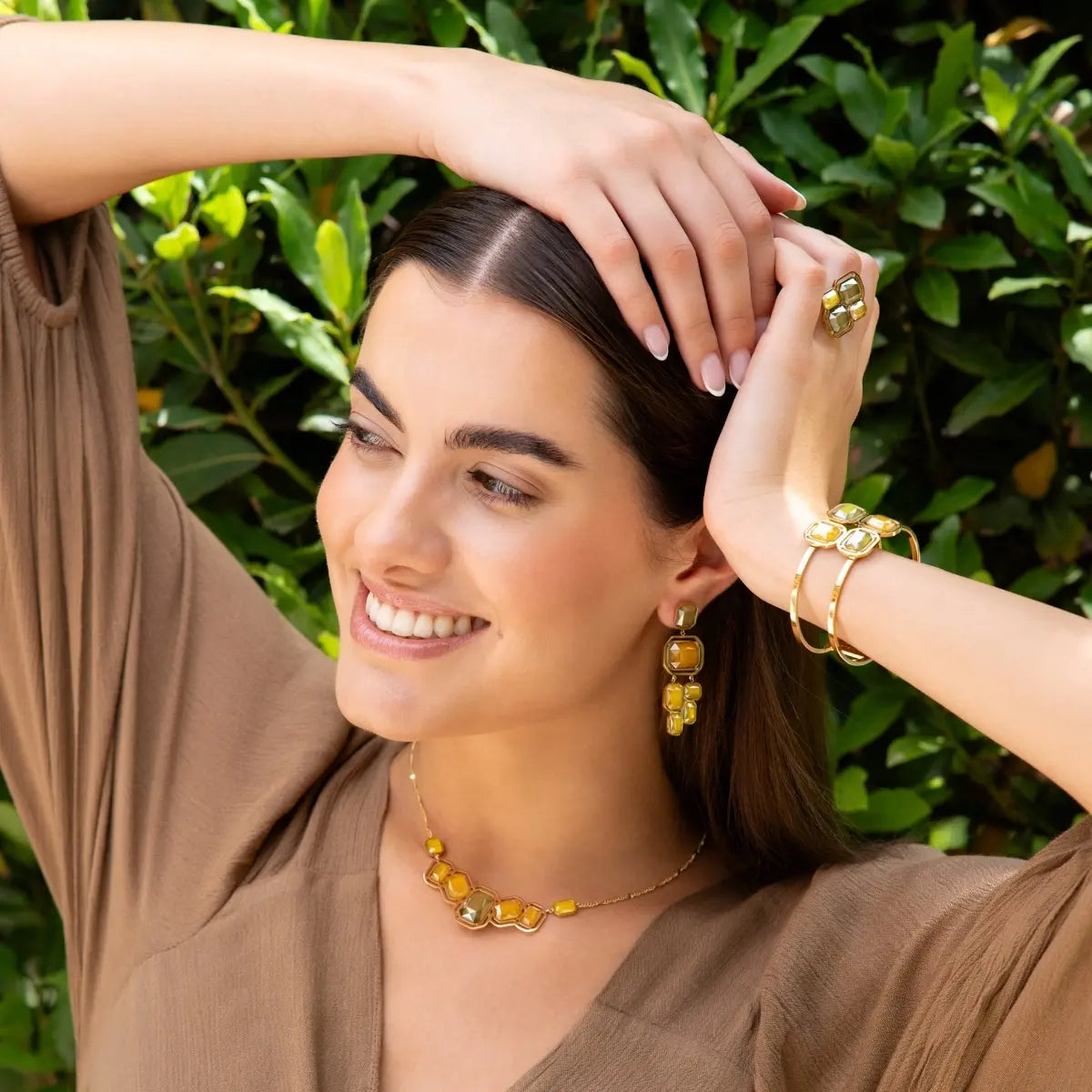 CONJUNTO PIXELS AMARILLO, anillo, collar, pendientes, pulsera Anartxy