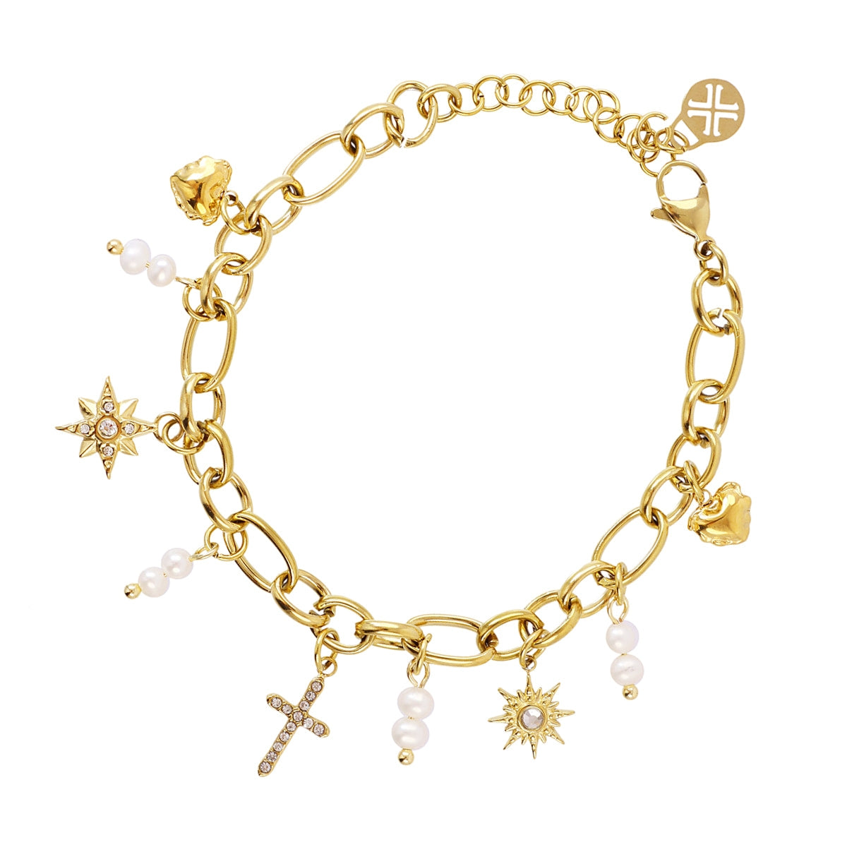 Pulsera Astros cruz circonitas Dorado Anartxy
