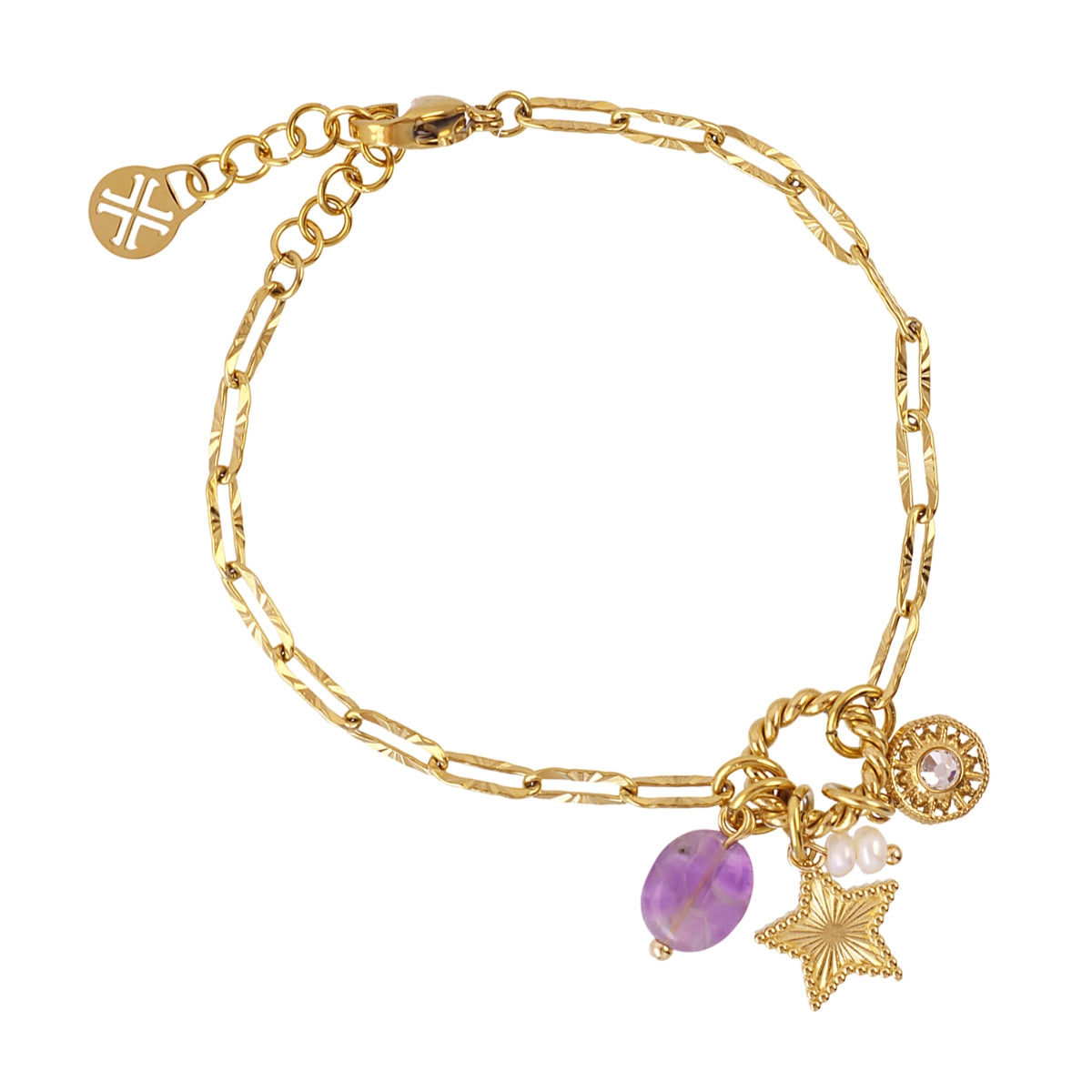 Pulsera Astros estrella amatista Dorado Anartxy