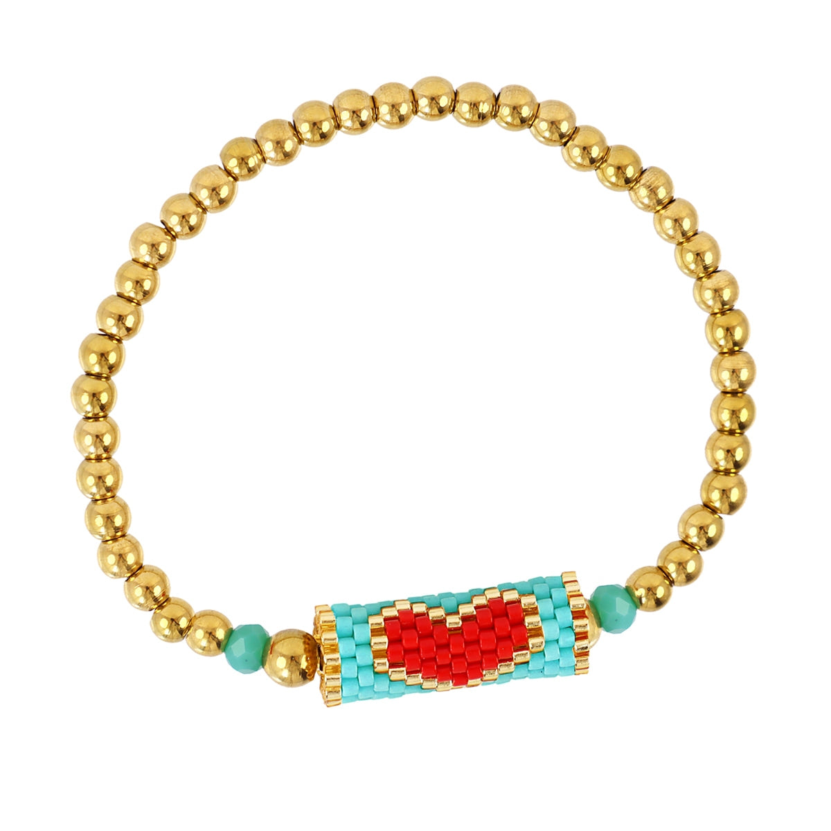Pulsera elástica Miyuki corazón Turquesa Anartxy