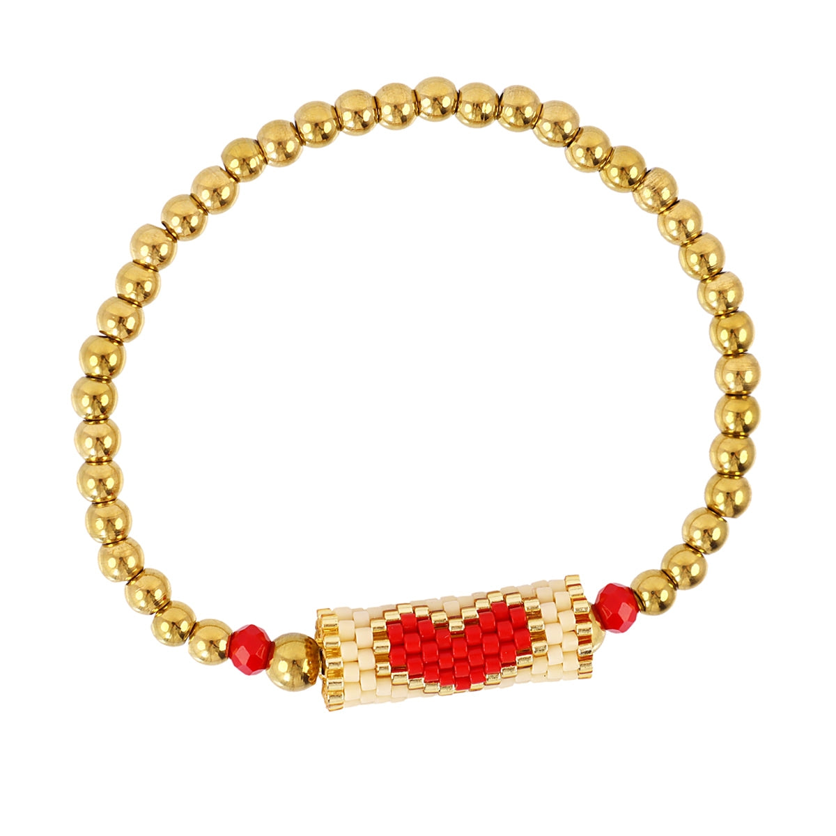 Pulsera elástica Miyuki corazón Beige Anartxy