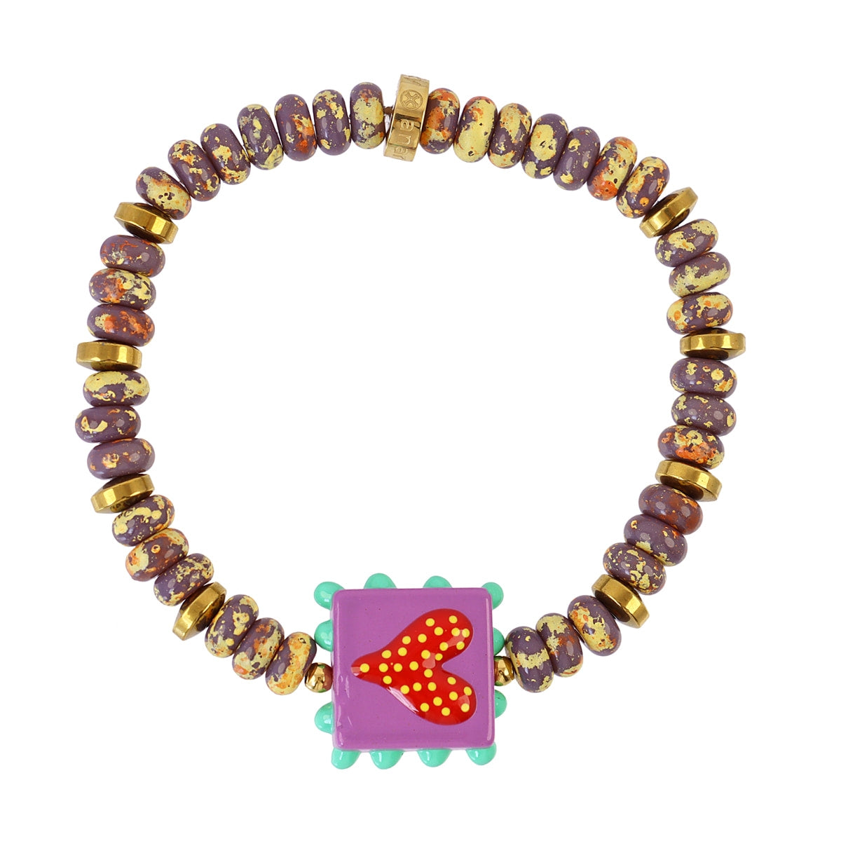 Pulsera elástica Trencadis corazón burdeos Dorado Anartxy