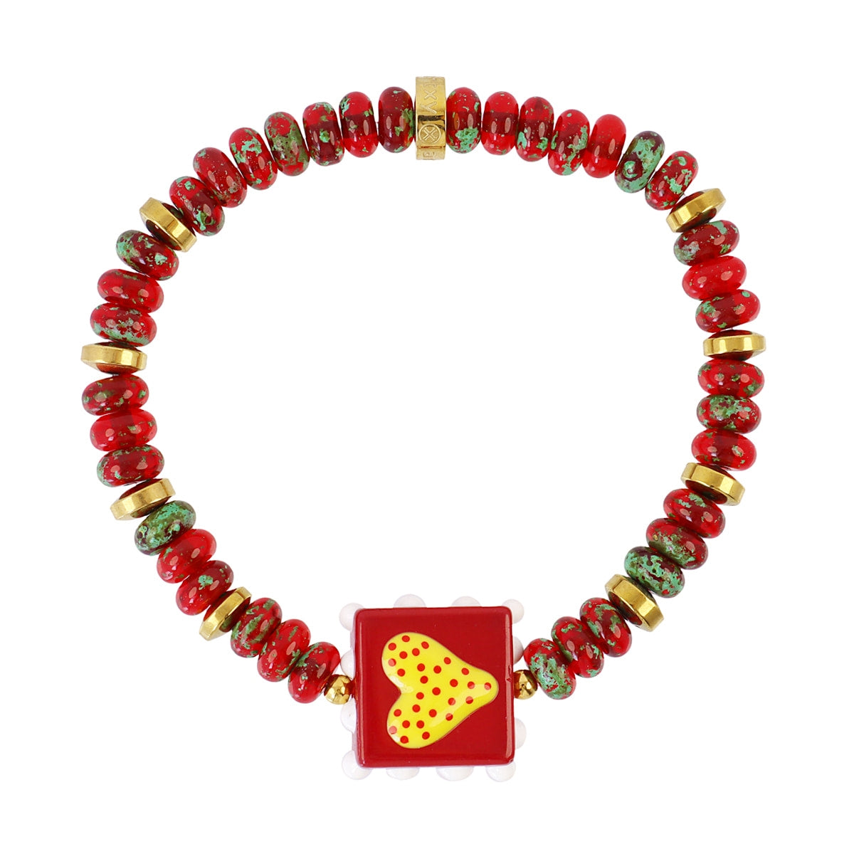 Pulsera elástica Trencadis corazón roja Dorado Anartxy