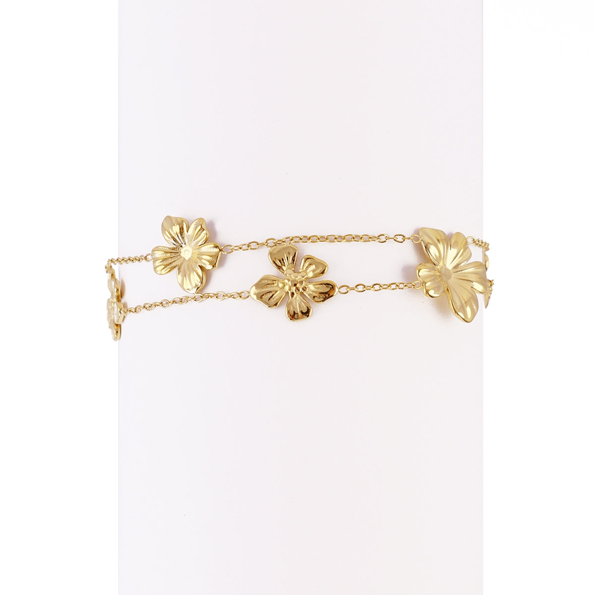 Pulsera Essentials flores doble cadena Dorado Anartxy