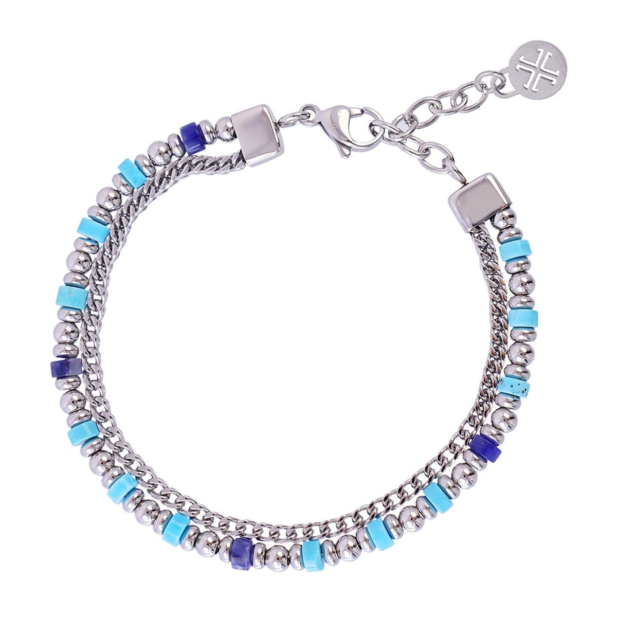 Pulsera hombre cadena plateada colorida Azul claro Anartxy