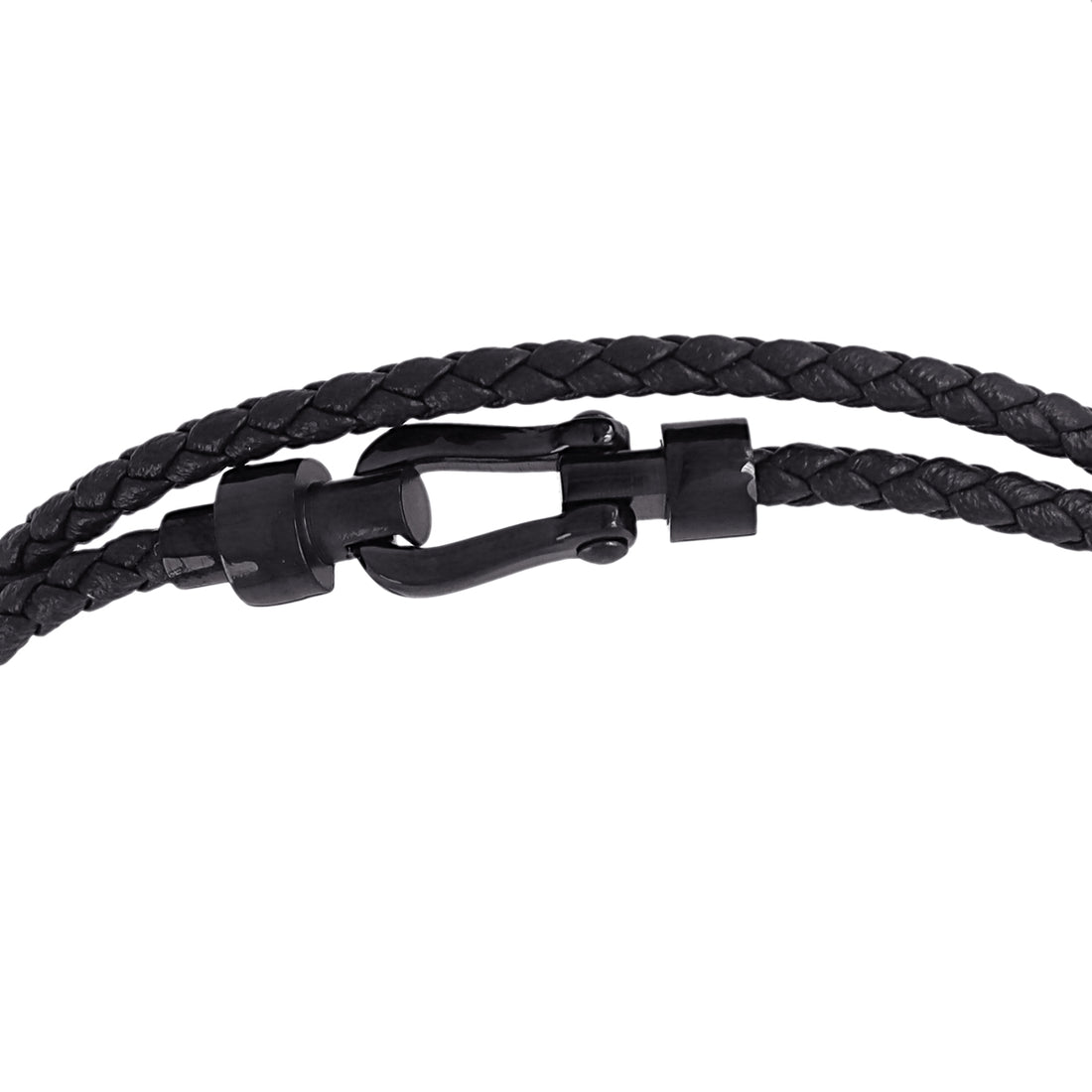 Pulsera hombre doble vuelta efecto cuero Negro Anartxy