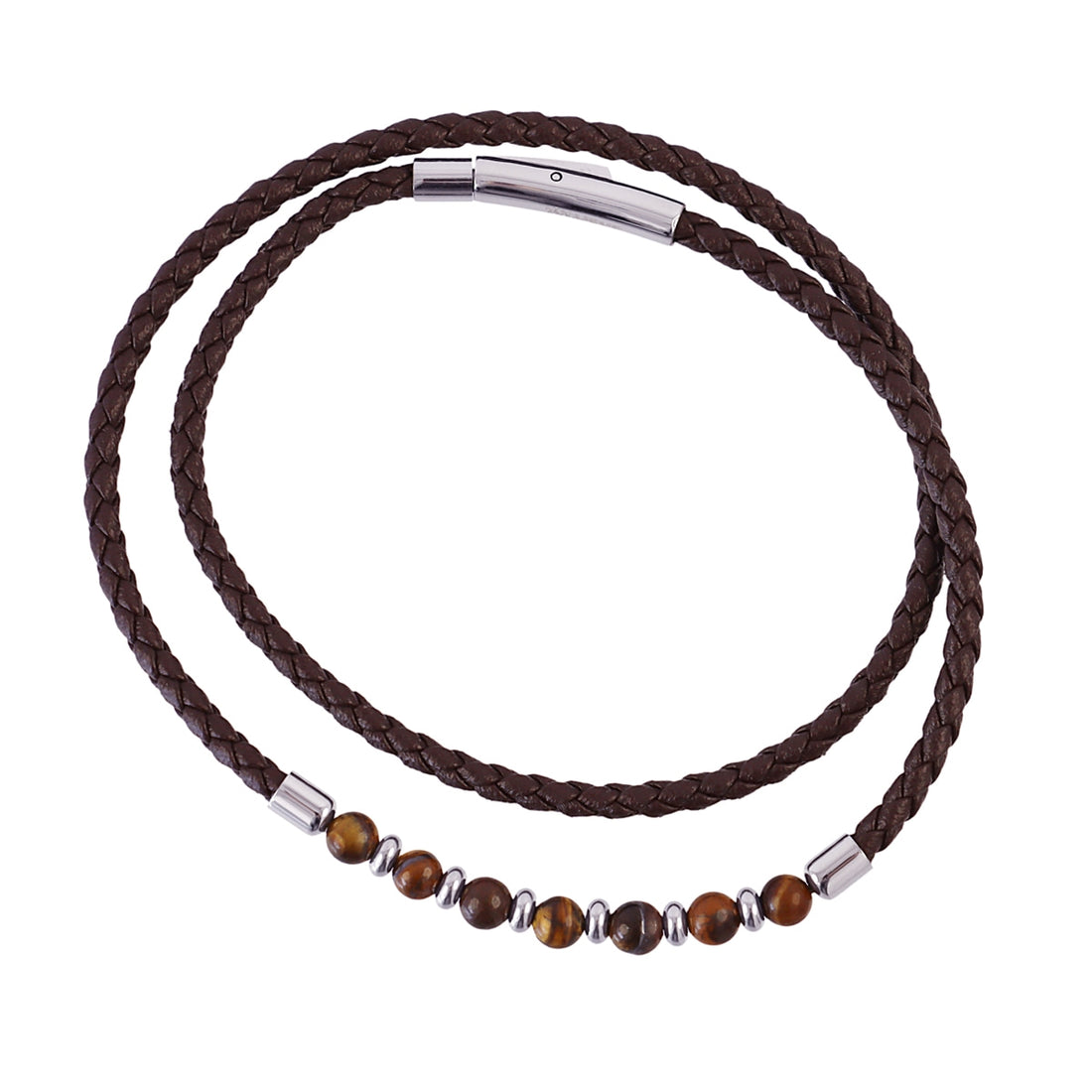 Pulsera hombre efecto cuero trenzado Café Anartxy