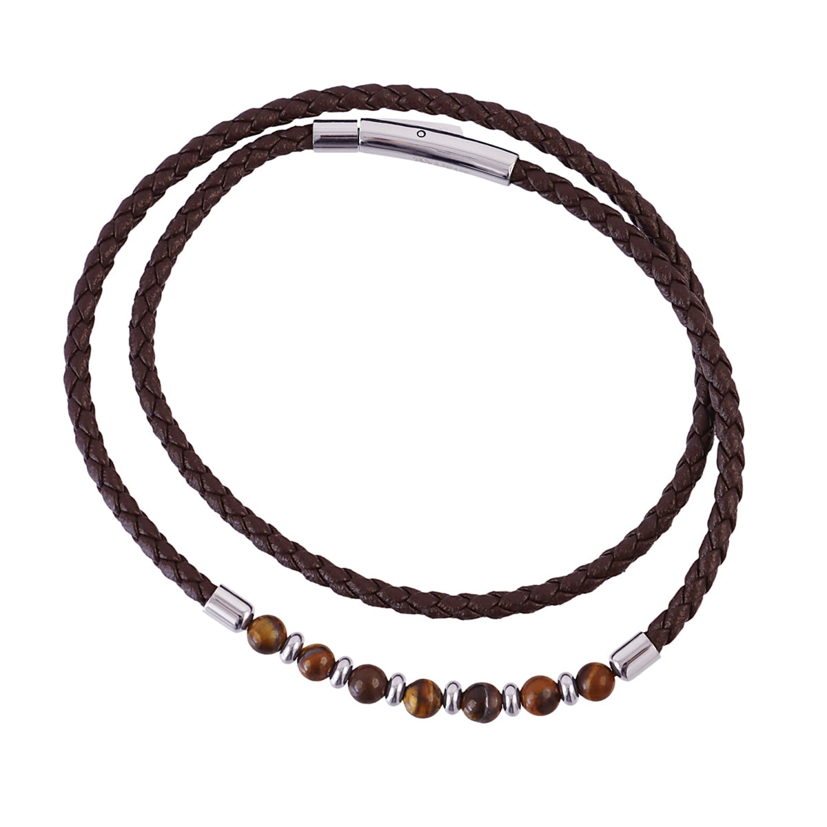 Pulsera hombre efecto cuero trenzado Café Anartxy