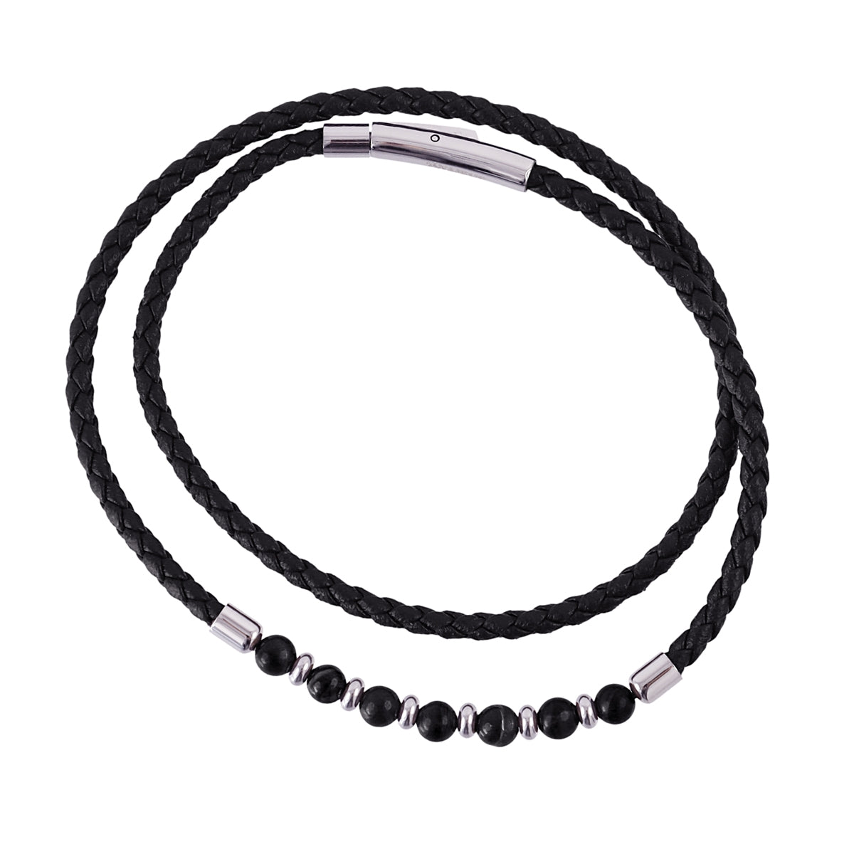 Pulsera hombre efecto cuero trenzado Negro Anartxy