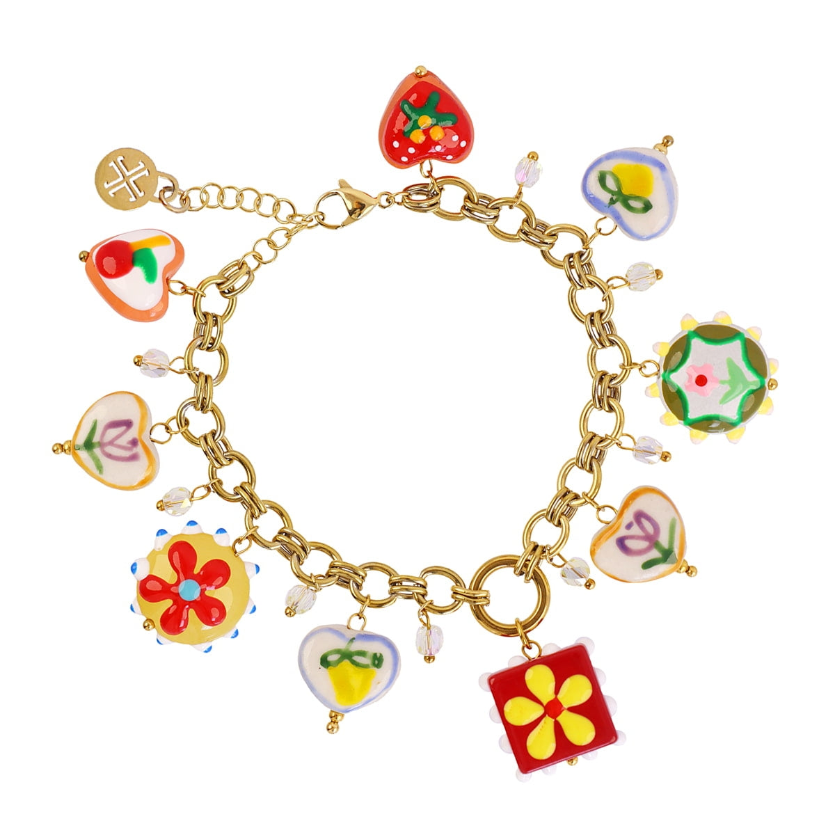 Pulsera Trencadis cadena charms florales Dorado Anartxy
