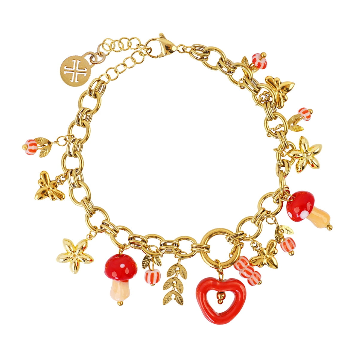 Pulsera Trencadis cadena charms rojos Dorado Anartxy