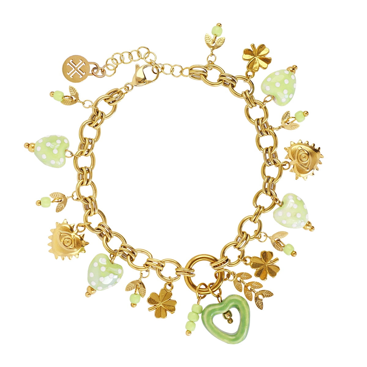 Pulsera Trencadis cadena charms verdes Dorado Anartxy